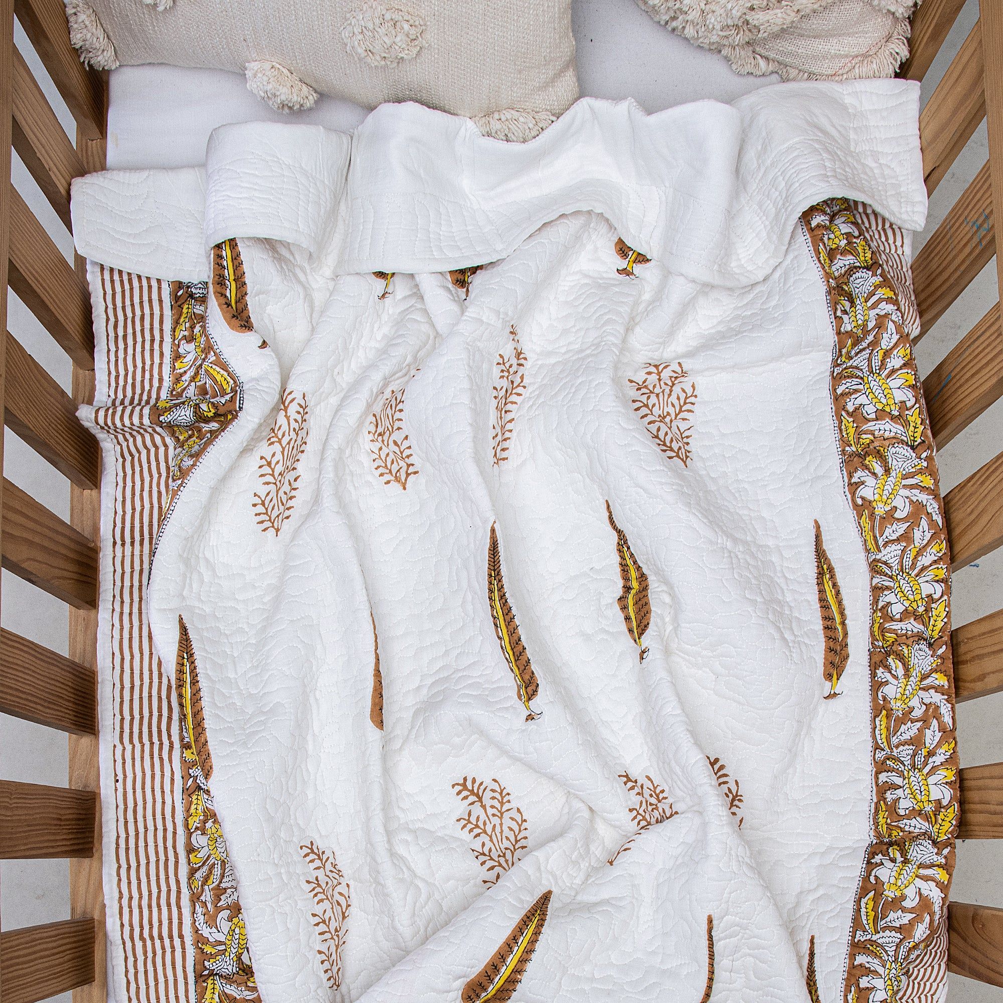 Premium Hand Printed Brown Leaf Cotton Soft Baby Blankets 116